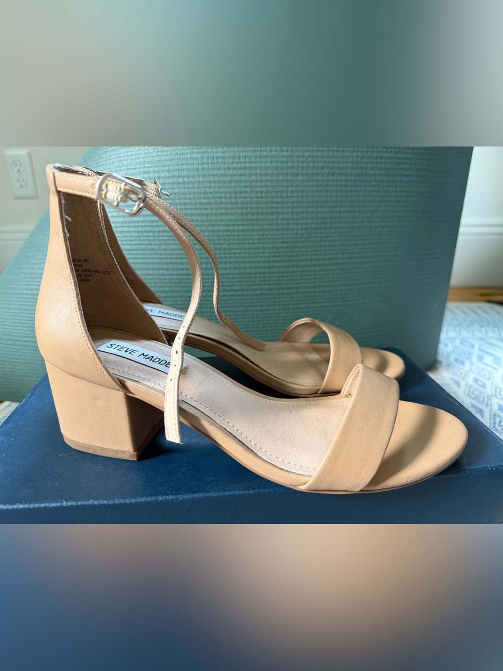 Steve Madden Beige Ankle-Strap Block Heel Sandals - Picture 7 of 7